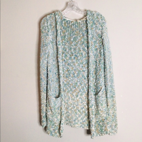 MOTH by Anthropologie Hooded Chunky Knit Cardigan Spring Colors Pockets Open - Picture 1 of 11